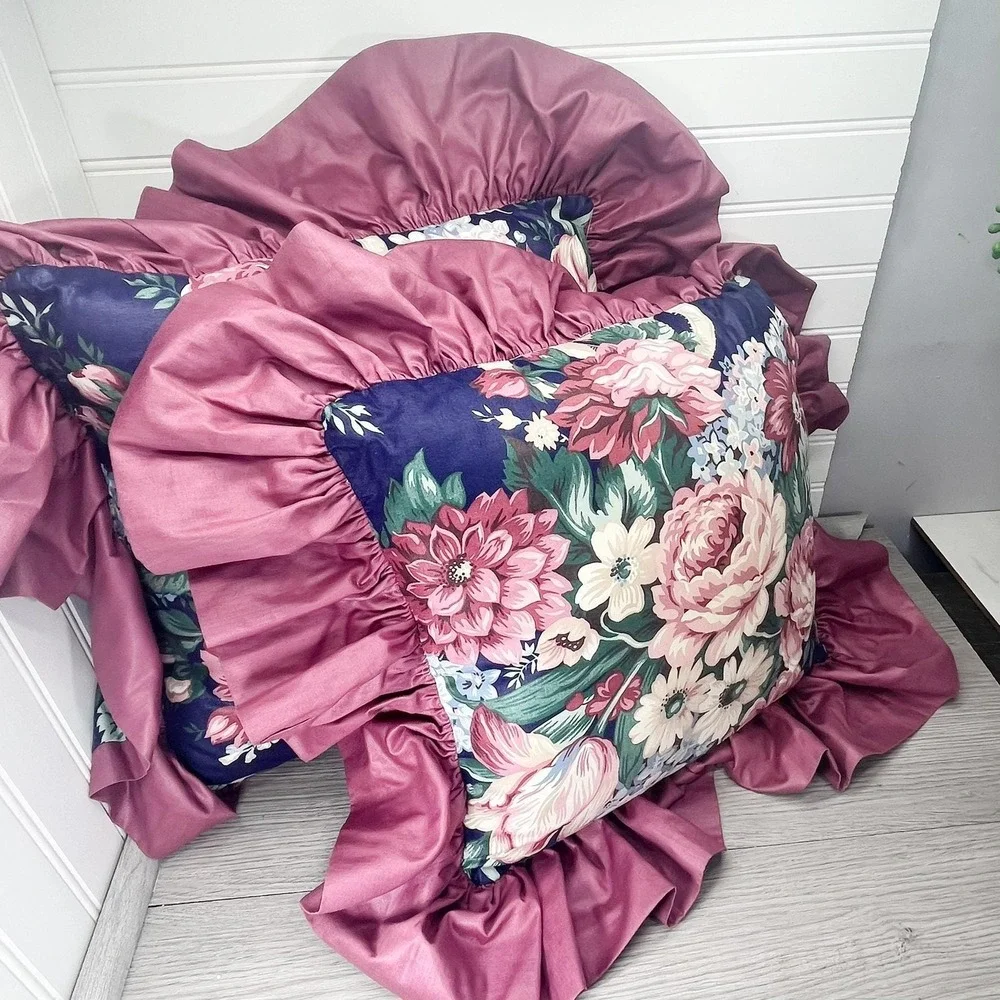 Vintage Mauve Floral Throw Pillow Set: Grandmacore‎ Decor